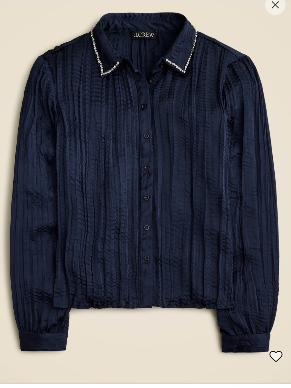J. Crew Navy Button-Down satin Blouse with Beaded Collar